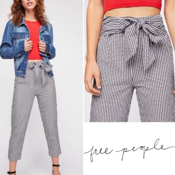 Free people gingham west side tie pants women’s size 2‎ - Picture 1 of 7